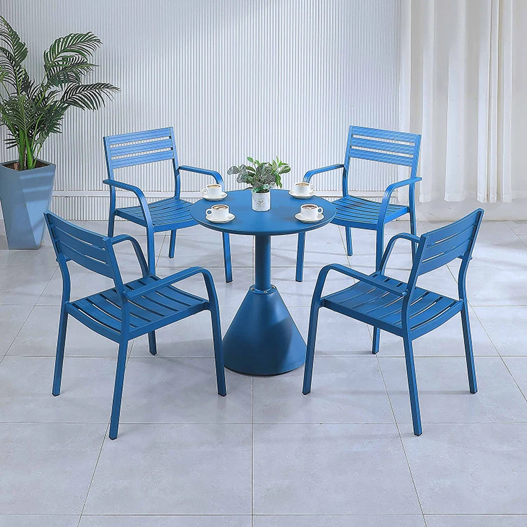 Patio 4 Seater Aluminum Dining Set  Garden Leisure Coffee Shop Balcony Dining Banquets Hotels Table and Chairs