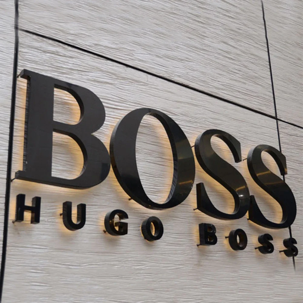 brass metal logo large sign board coffee 3d painted chrome illuminated led polished big back lit sign metal letter for wall