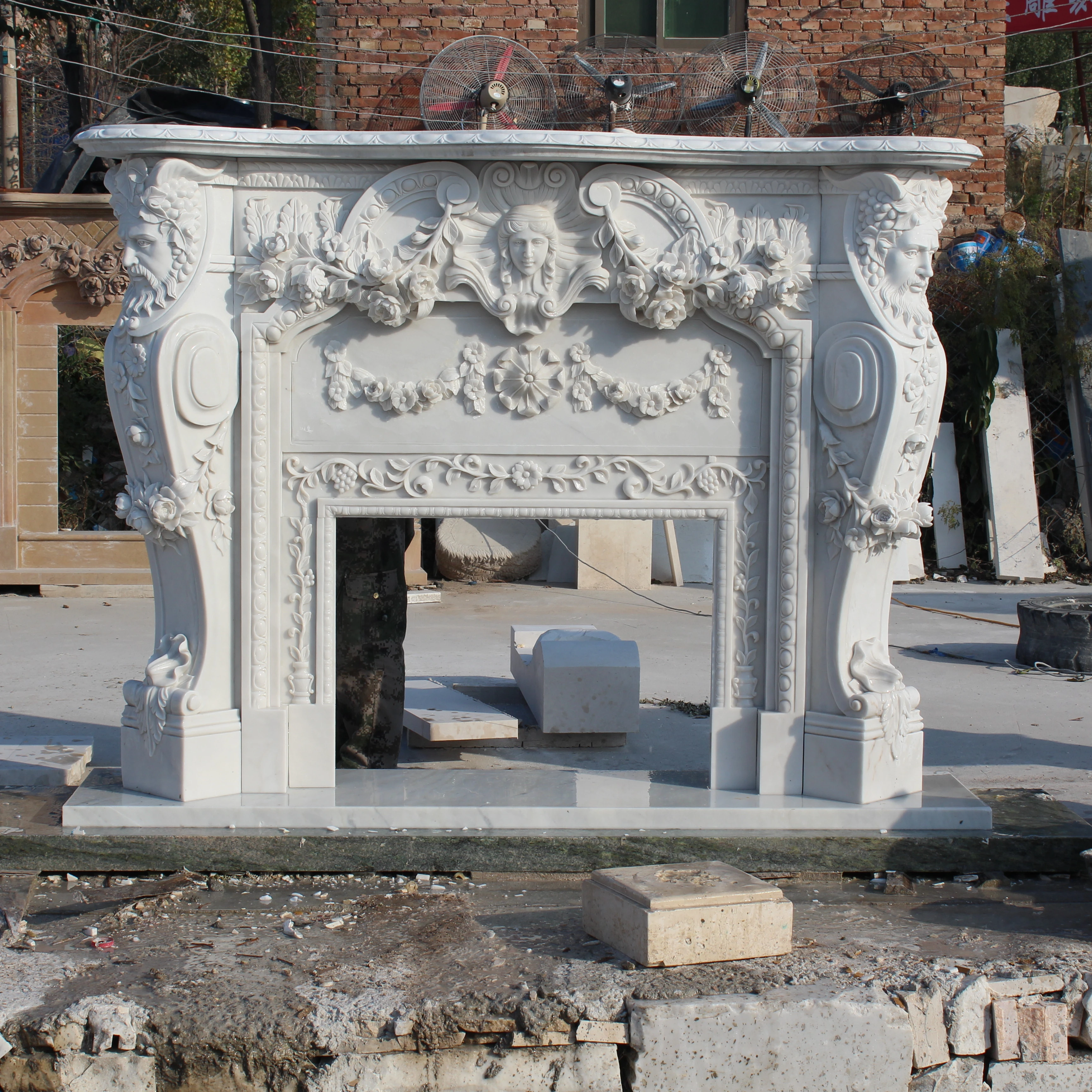Pure White Hand Carved Western Style Decoration Stone Marble Fireplace