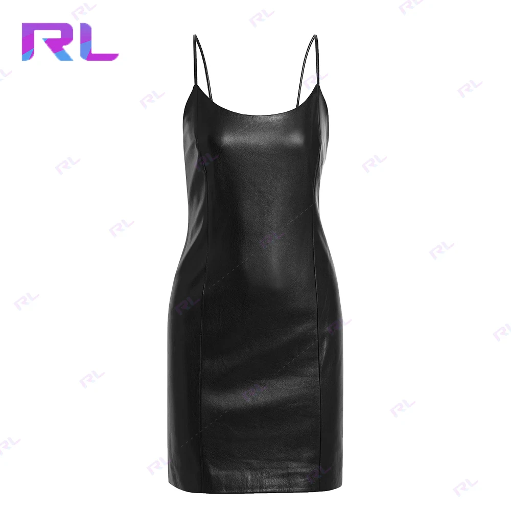 New Sexy Faux Leather Dress Backless Club Party Short Dress Solid Black Latex Bodycon Push Up Bra Mini Micro Dress