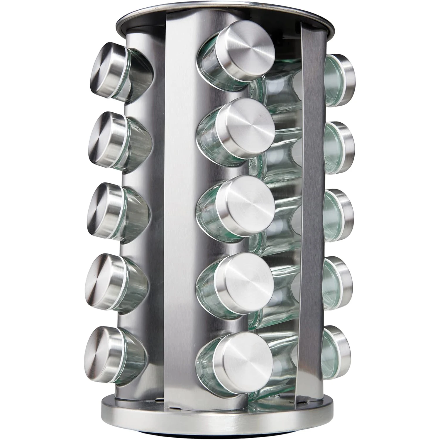 Rotating Organizer 16 20 Empty Glass Jars Revolving Spice Set Round Carousel Spice Rack for Kitchen Countertop Cabinet