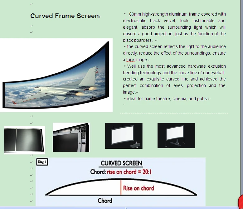 Customize High Gain HD 3D Curved Fixed Frame Projector Screen For Home Cinema Projection Screen