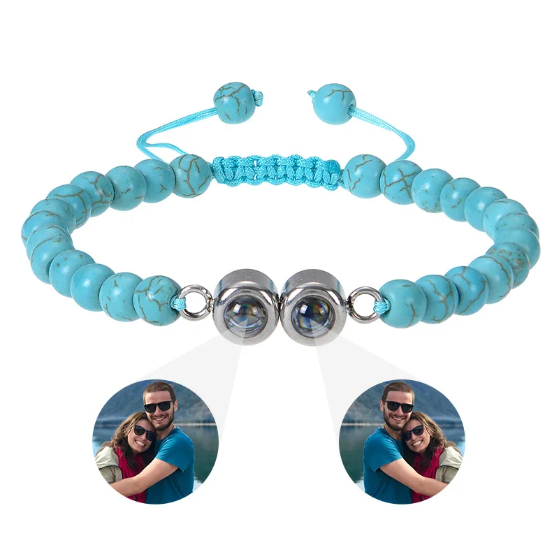 Duoying Original Design Natural Stone Turquoise Custom Two Picture Projection Bracelet