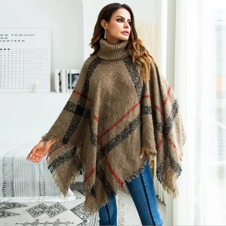 
Sweater Bat Sleeve Turtleneck Cape Cape Shawl Retro Tassel Knitted Jacket Sweater For Women 
