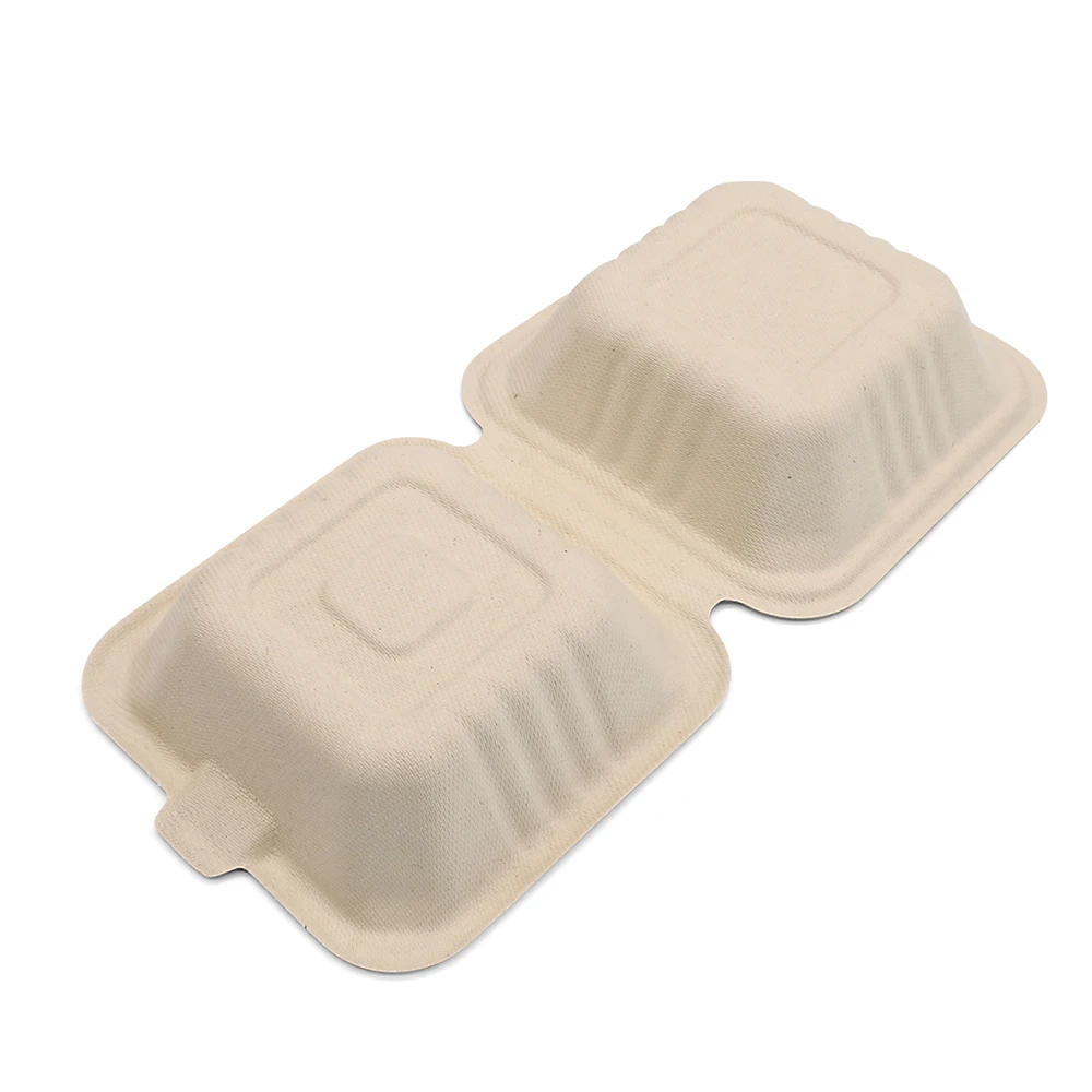 Eco Friendly Restaurant Biodegradable Takeaway Box Packaging Bagasse Clamshell Box Hinged Food Container Sugarcane Box