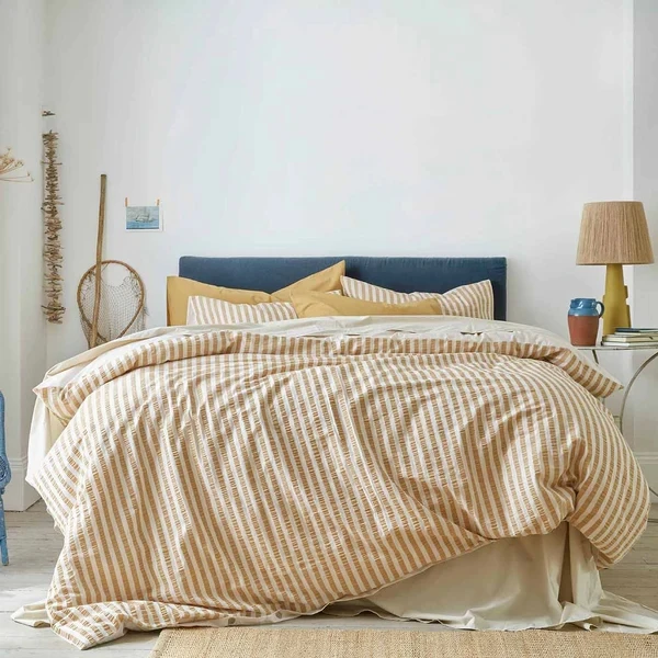 High quality 100% French Flax Linen duvet cover set yarn dyed pinstripe French linen sheets