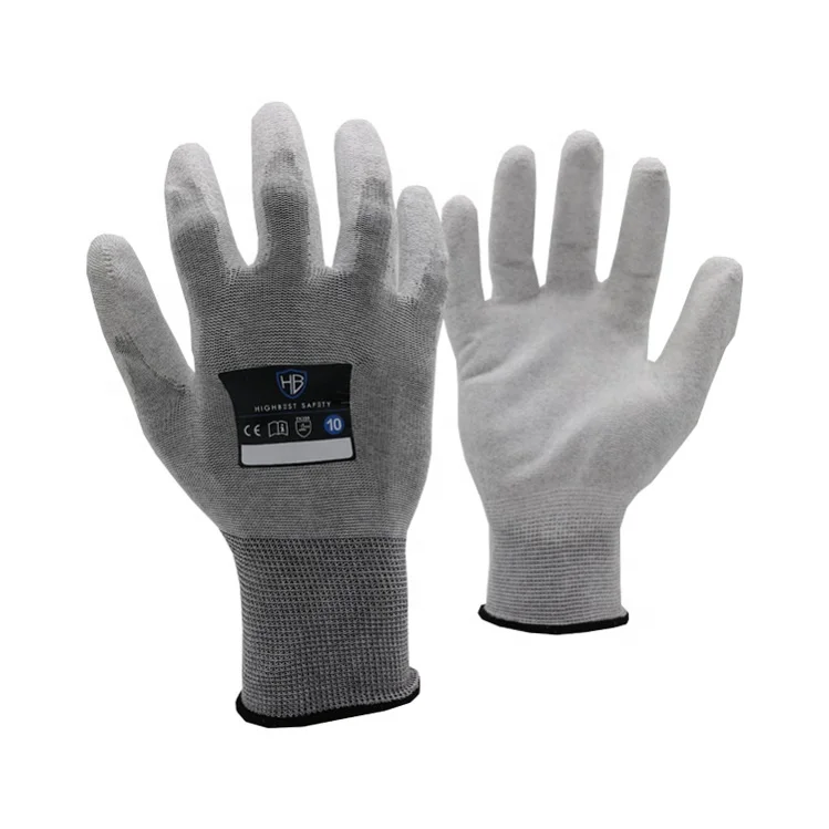 HB SAFETY CT PA517 PU ESD safety glove 15G seamless anti-static liner PU coated lightweight precision electron industry use