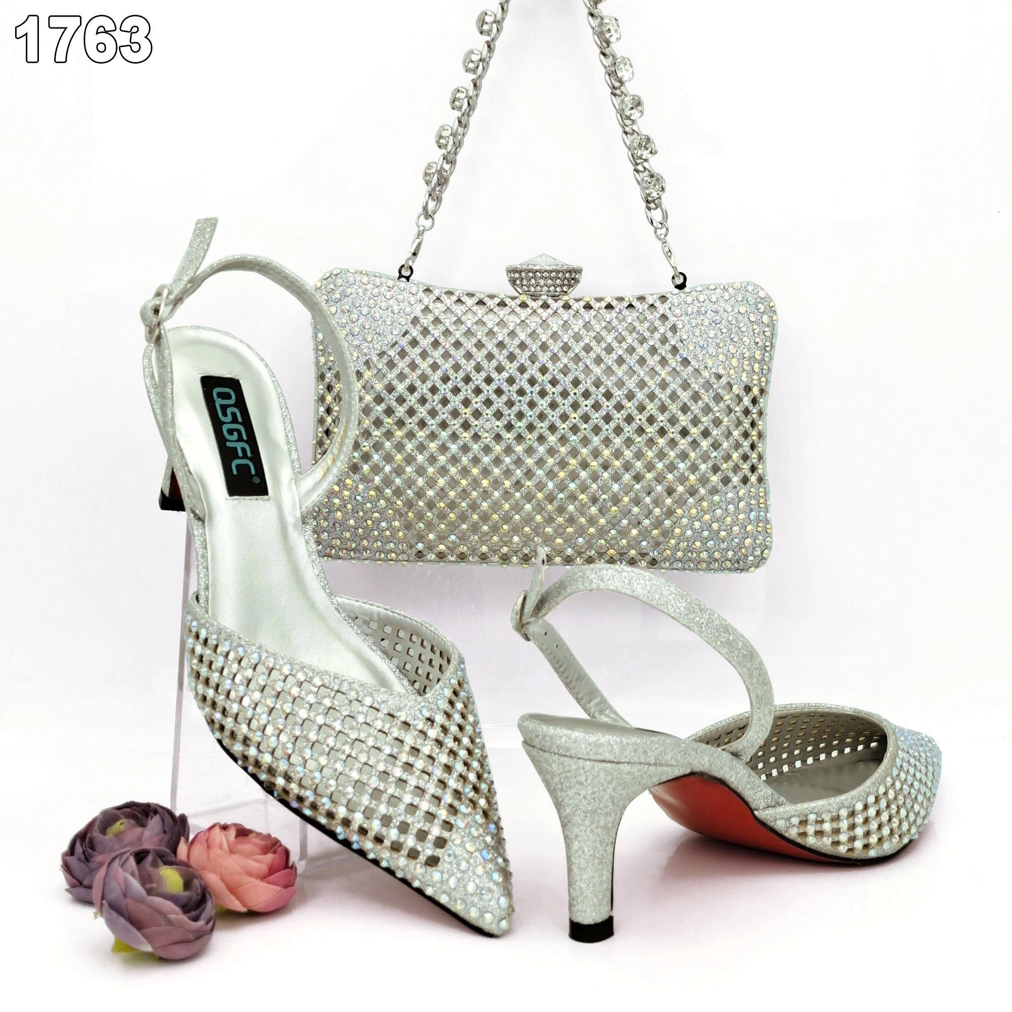 Luxury Women Matching Shoes and Bag Set Decorated with Rhinestone For Evening