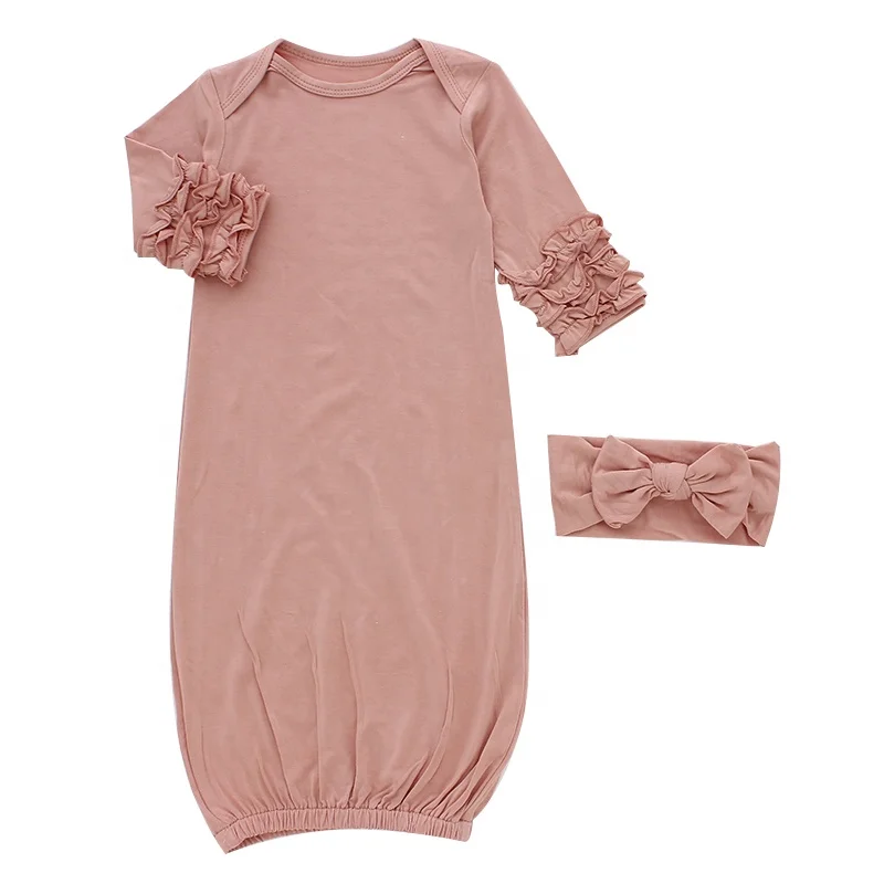 New Launch Baby Girl Sleep Gown with Headband Long Sleeve Ruffle Design Extra Soft and Elastic Bamboo Fabric Kids Sleeping Bag