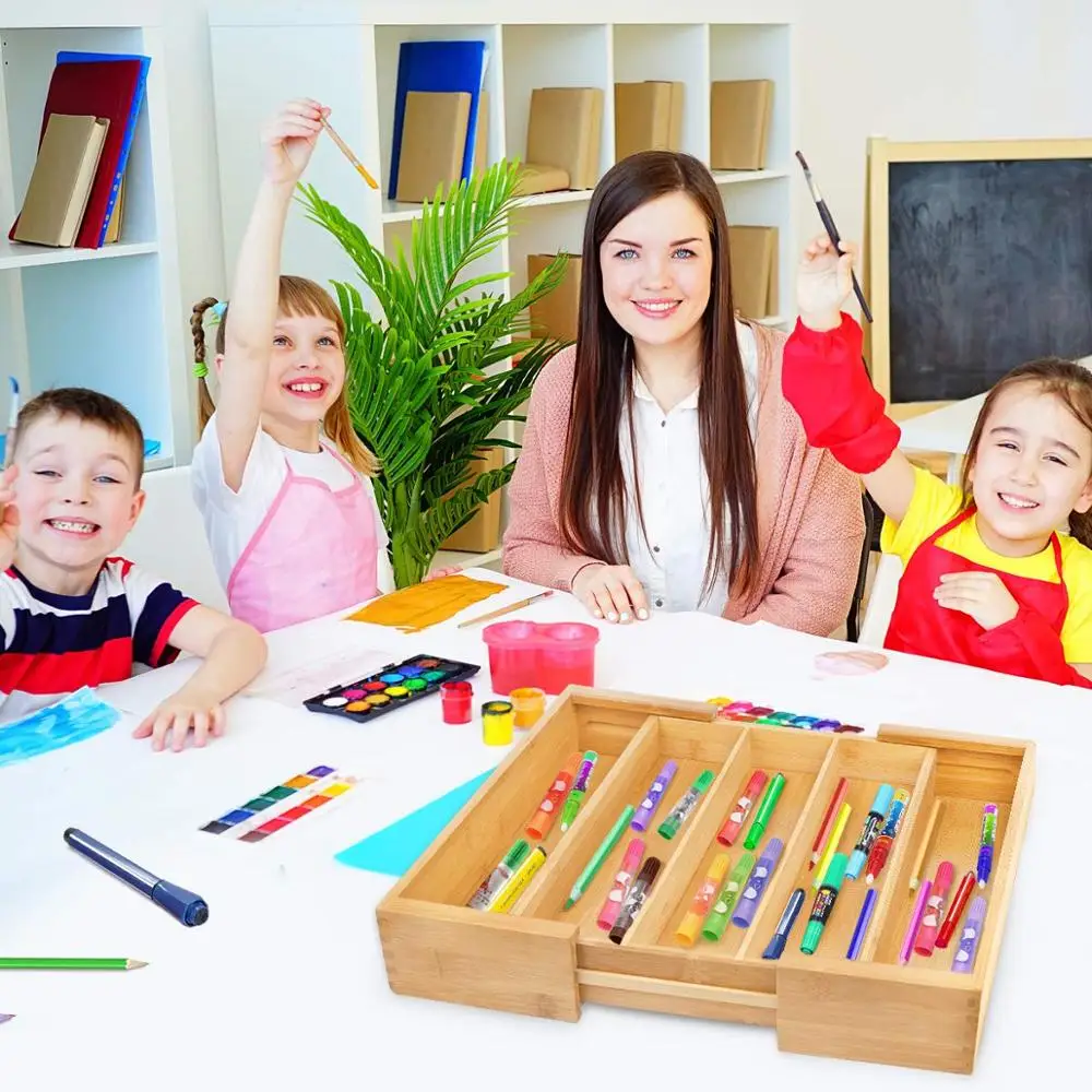 Большая расширяемая кухонная утварь, бамбуковый ящик-органайзер для столовых приборов, регулируемый органайзер для столовых приборов