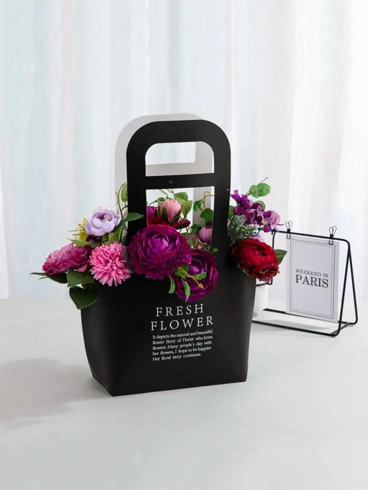 Rose Bouquet Flower Box Flowers Hand Bags Gift Paper Bag Flower Carry Bags