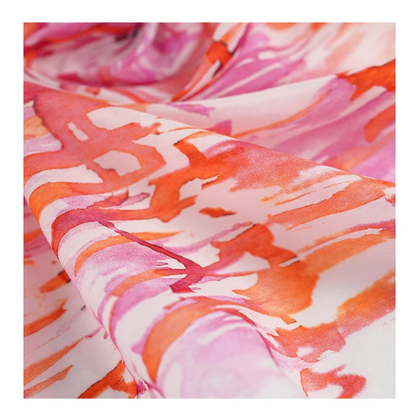 Pink stripe pattern 9MM silk cotton printed fabric for dress