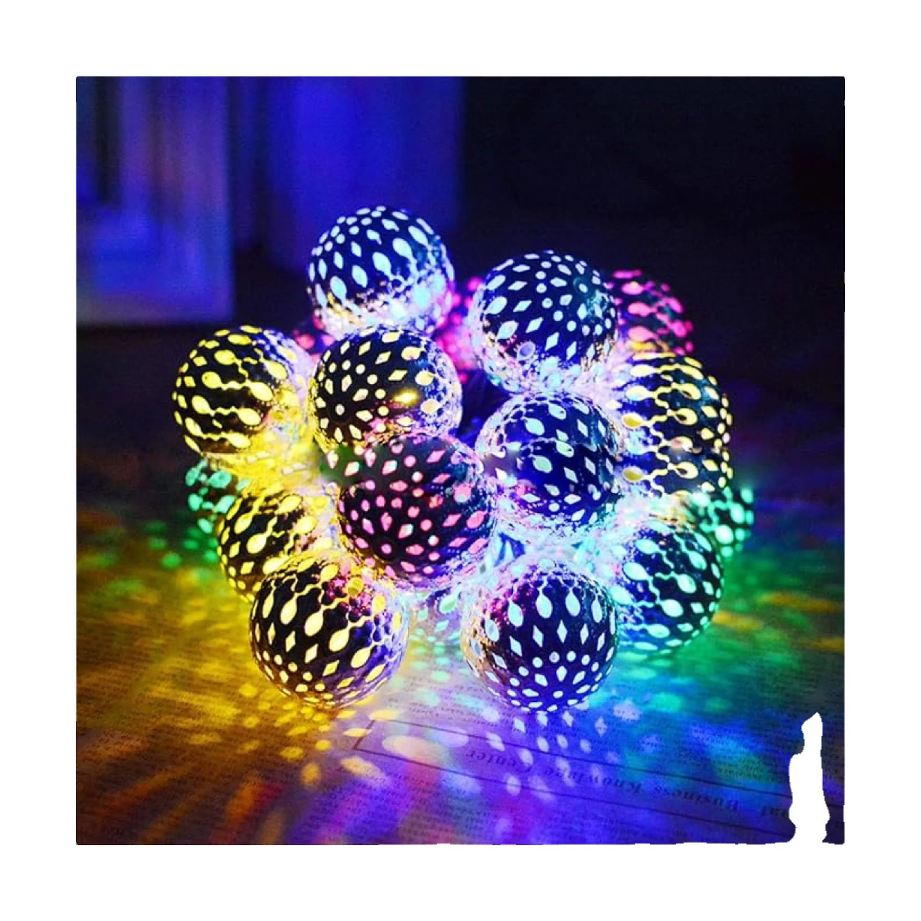 LED Light Christmas Moroccan Hollow Metal Ball LED String Lights Battery Powered for Wedding Holiday Home Party Decoration