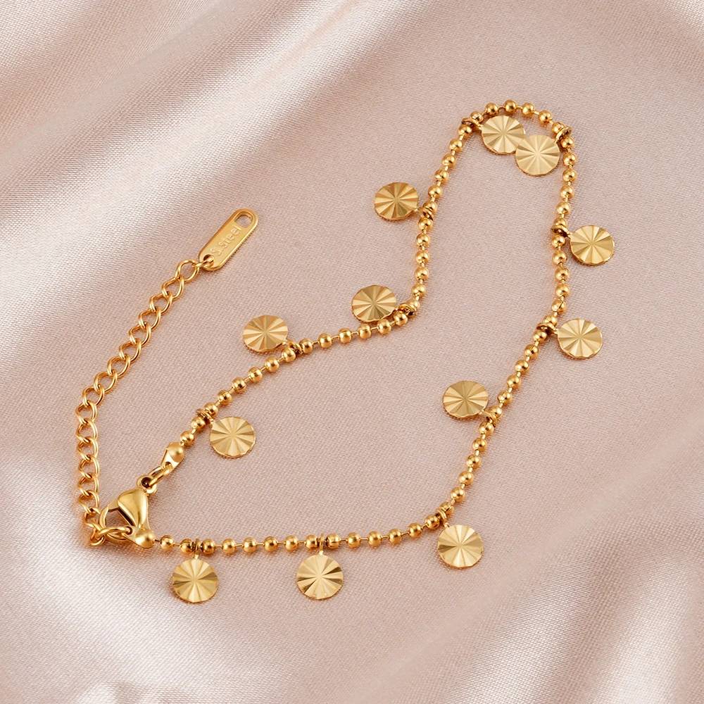 Female stainless steel anklet new 18K gold-plated 316L stainless steel footwear petal disc shaped pendant anklet
