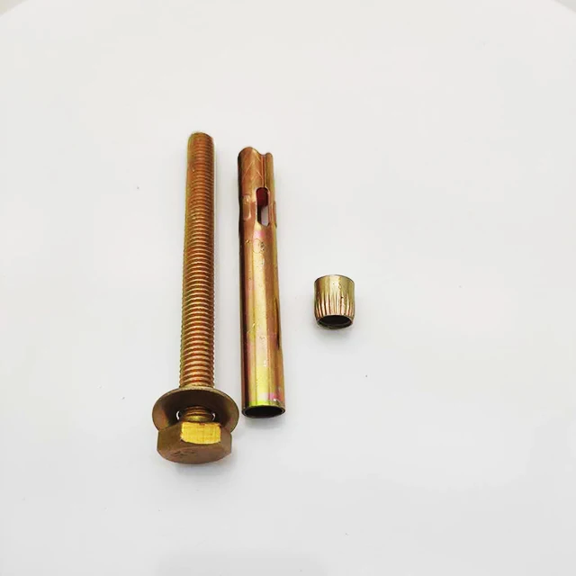 Fasteners Factory wholesale Yellow zinc plated Carbon steel 10x80 Hex bolt type Sleeve Anchor bolt