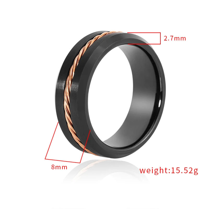 Customize 8mm Damascus Men Finger Ring Inlay Whiskey Tungsten Ring For Wedding