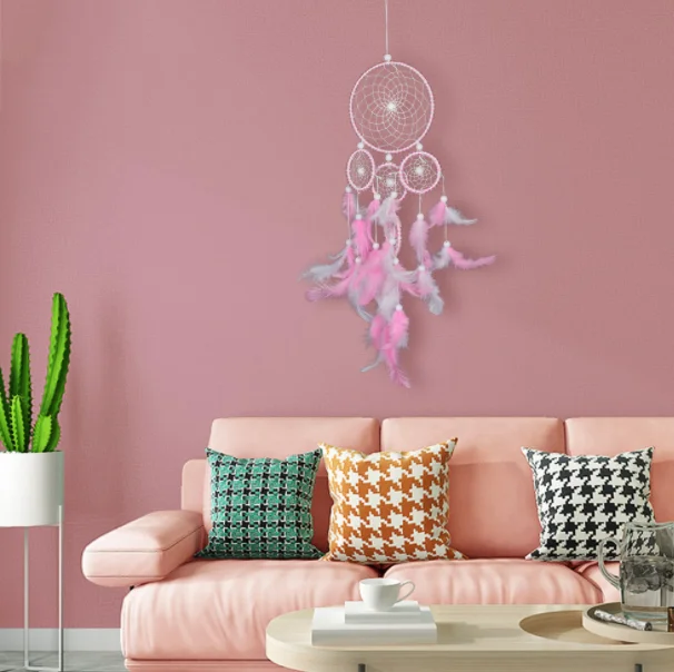 Wholesale Handmade Boho Hanging Feather Dream Catcher for Car Home Room Door Wall Art Party Decor Ornament Gift Craft DIY Kit