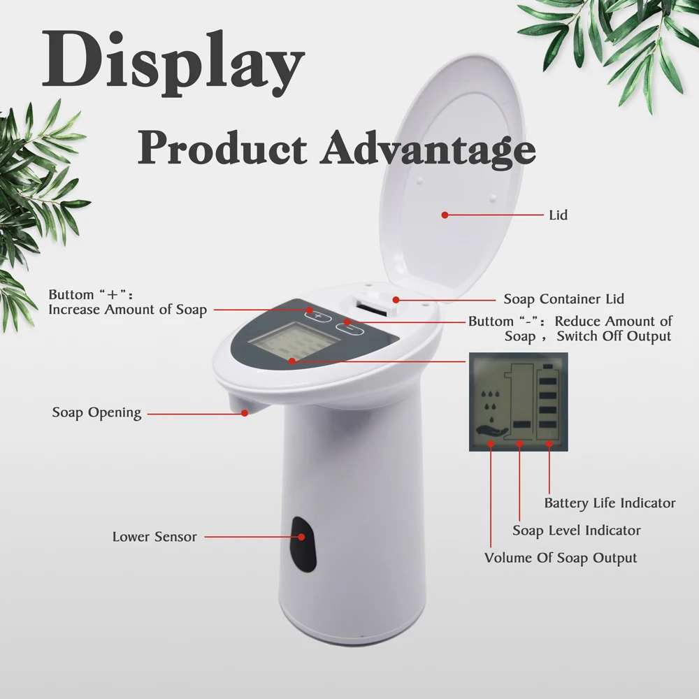 LCD Display High Quality Smart Sensor Touch Free Automatic For Home Bathroom Liquid Soap Dispenser