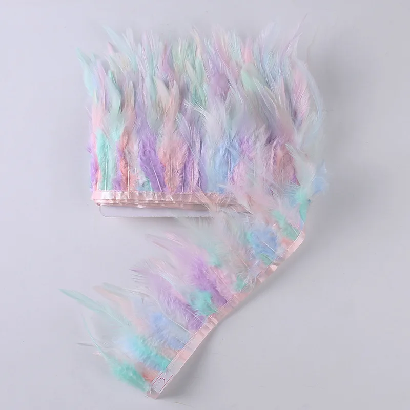 Wholesale Direct Sales Light Pink Stripped Rooster Tail Feather Fringes Trims Affordable Price Turkey Feather Trimming