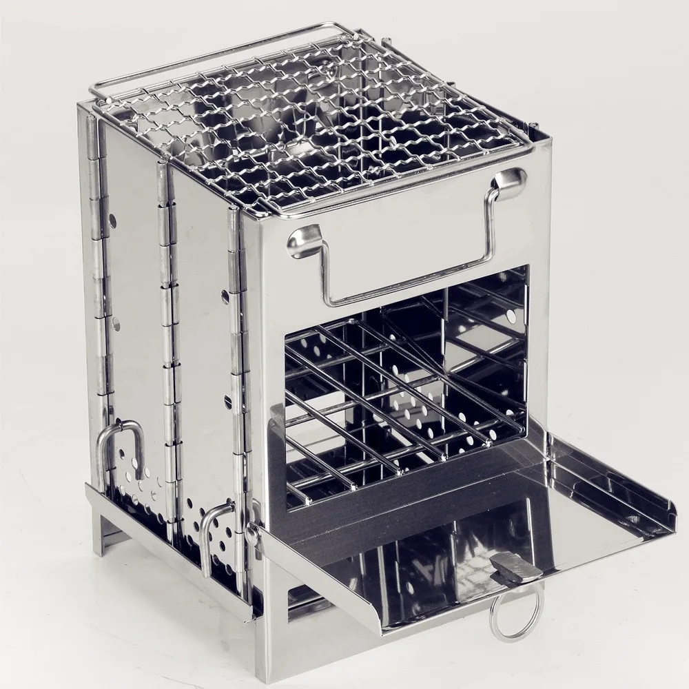 Portable Outdoor Home Camping Wood Stove Outdoor Stainless Steel Folding Barbecue Smoke Stove