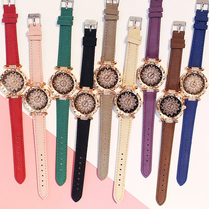 
Watch Set Women Diamond Watch Starry Luxury Bracelet Watches Ladies Casual Leather Band Quartz Wristwatch Female Clock 
