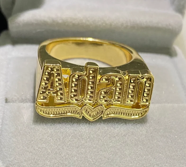 New Chunky DIY Custom Popular Simple Nameplate Ring Free Size Personalized Spiral Style Customizable 2 Name Couple Rings