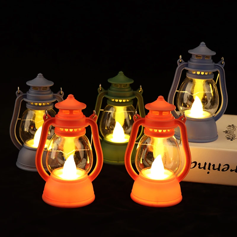Small Retro Classic Kerosene Lamp Portable LED Lantern Lights Antique Home Ornaments Bar Cafe Bedroom Flame