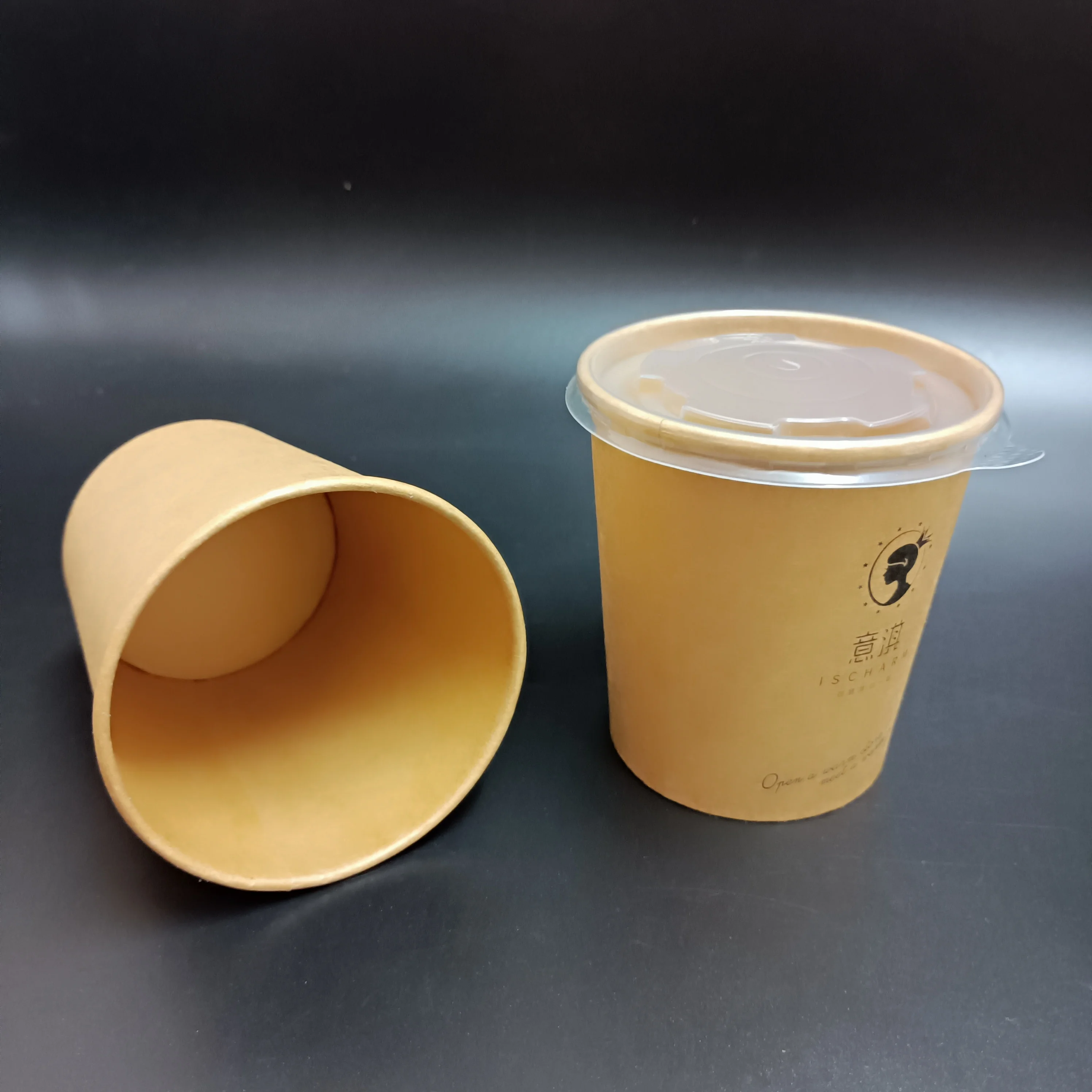 SP1687 Custom disposable hot soup bowls take away kraft paper fast food soup cup with PP Lid deli container for noodle