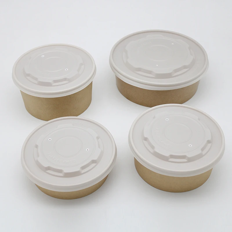 Gobest packaging  glass takeaway  food compostable bio take out salad bowls container  round kraft with clear plastic lid