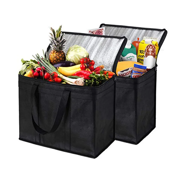 High quality 2 Pack Insulated Reusable Grocery Bags insulated Reusable Tote Shopping Bags food delivery bag