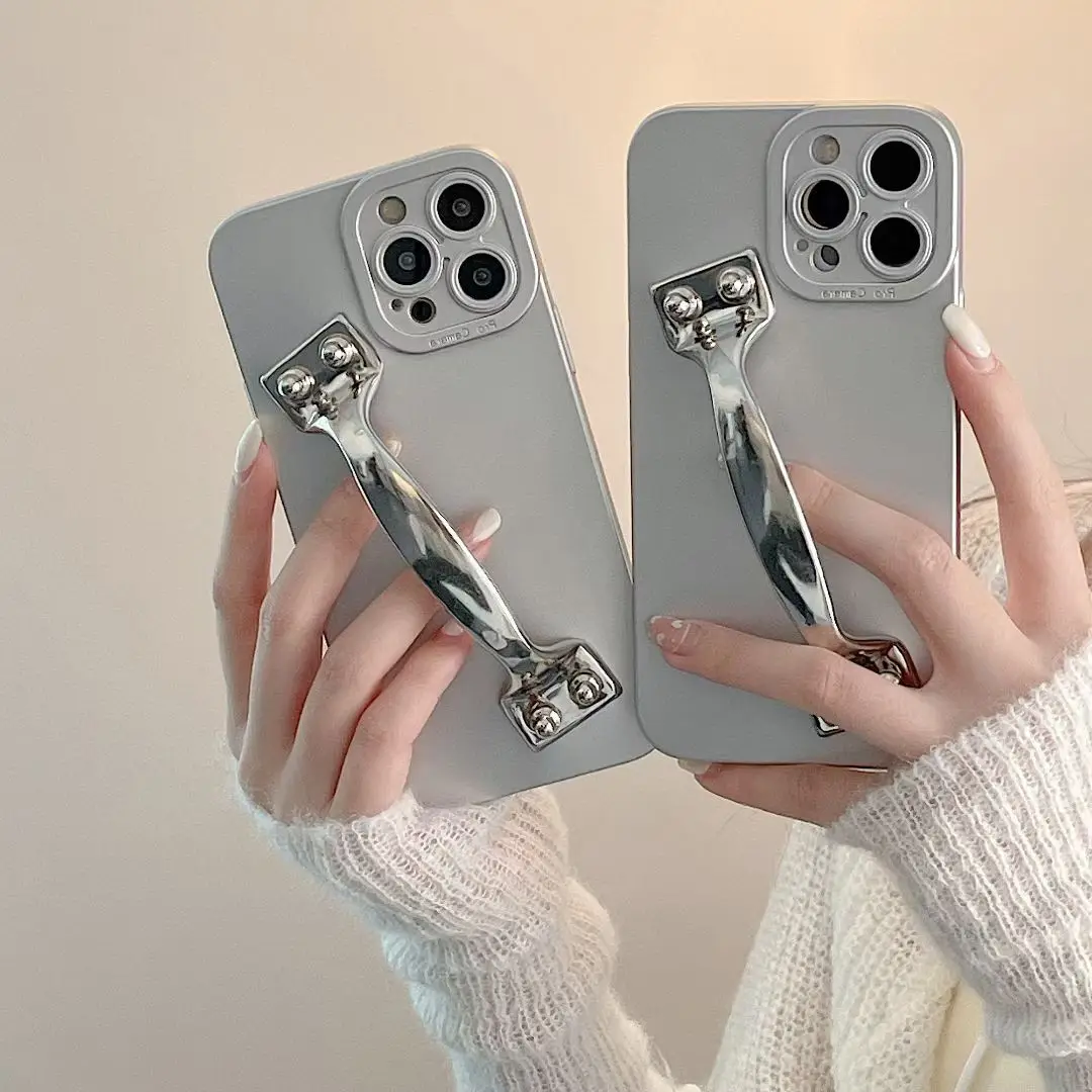 Creative personality design metal silver door handle phone case for iphone14 13 12 11 Pro Max