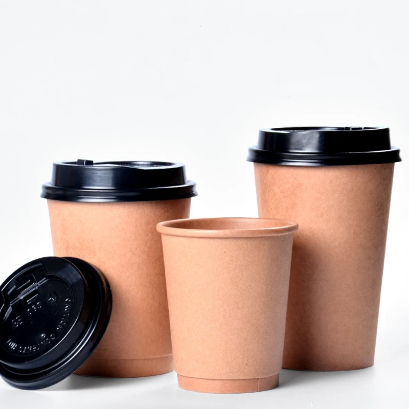 Eco-friendly custom double wall paper coffee cup disposable hot drink paper cups with lid