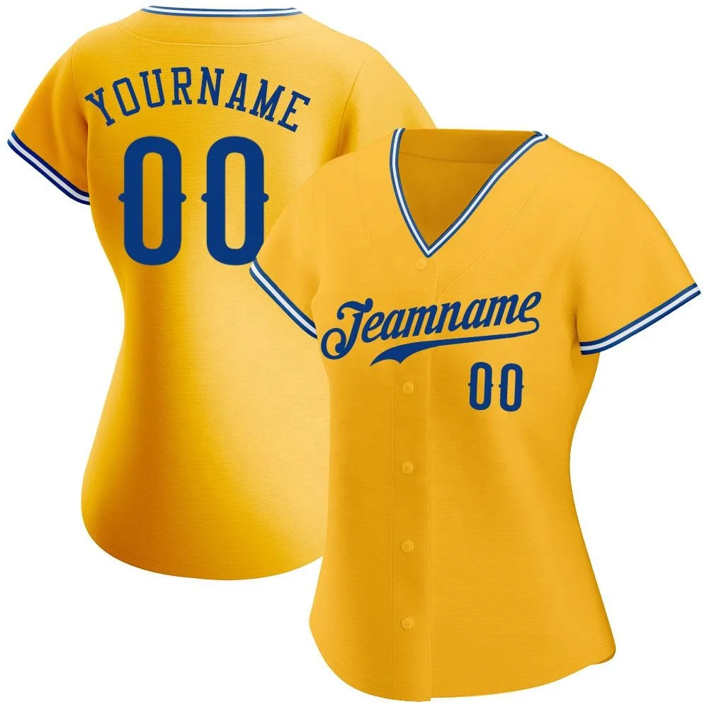 Custom Fashion Plain 100%polyester Team Baseball shirt Best Quality Gold Baseball jersey