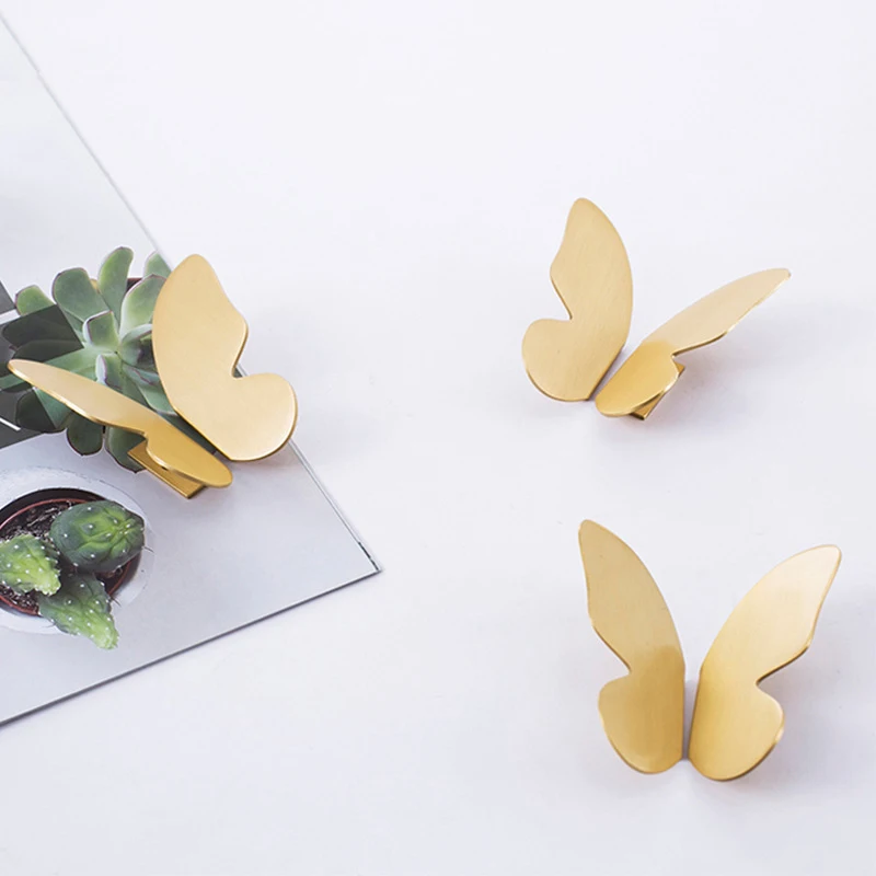 New design handmade furniture solid brass small butterfly fancy wood cabinet handles drawer metal pulls