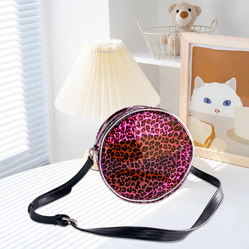 2024 new style Round pink leopard print fashion lady shoulder bag clear pvc toiletry bag pvc waterproof cosmetic bag