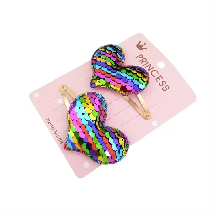 Wholesale Gold Colorful Star Heart Crown Bobby Pins Cute Sequin Hair Clips Accessories For Kids Girls