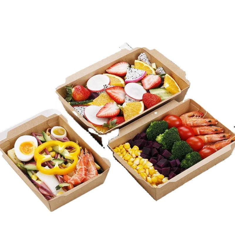 Food Grade kraft Paper food box with clear plastic cover for restaurant packaging box