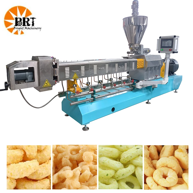 twin screws fully automatic corn puff snack food extruder machine corn snacks production line making equipment machinery