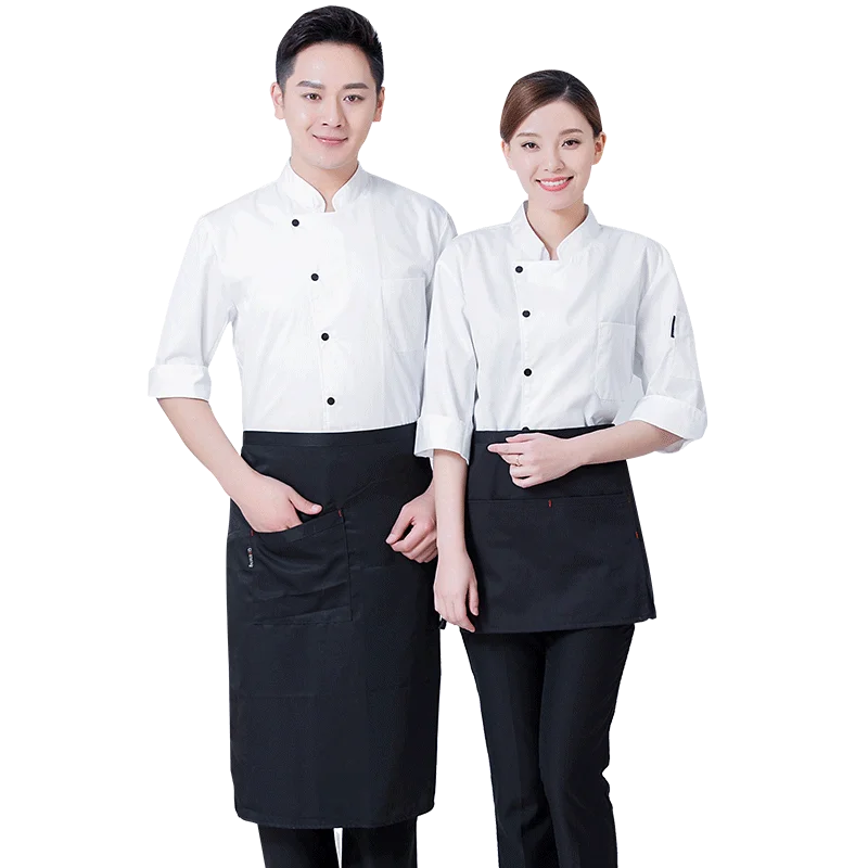 Cheap price customized kitchen white black chef coat uniforms