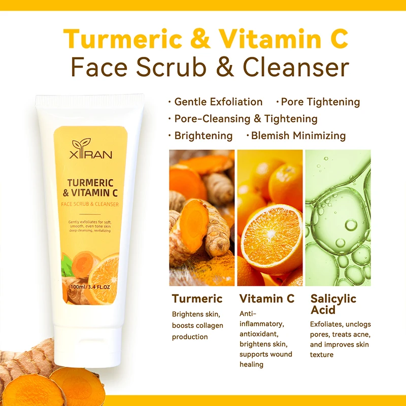 Custom Whitening Skin Care Set Private Label Organic Vitamin C & Turmeric Skin Care Set Turmeric Scrub Face Wash For Oil Control