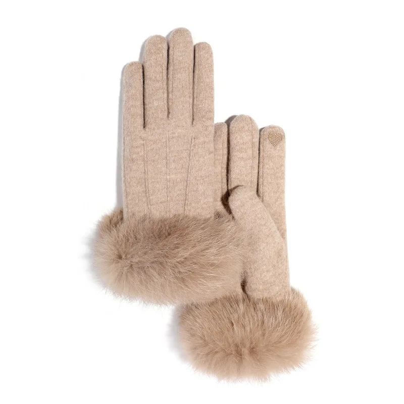 AGRADECIDO Custom Logo Winter Gloves Luxurious Women  Fur Wool Gloves