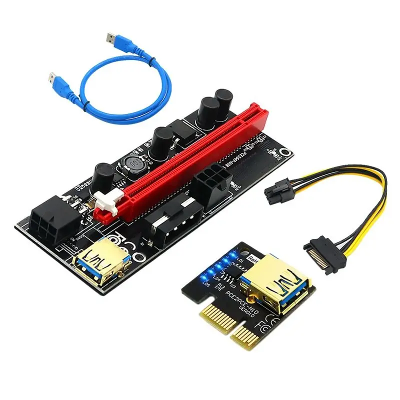 New Design Ver 009S Plus Black Color Gold Plated  PCI-E 1X To 16X Riser Card USB 3.0 Cable SATA 6Pin to 15Pin for GPU