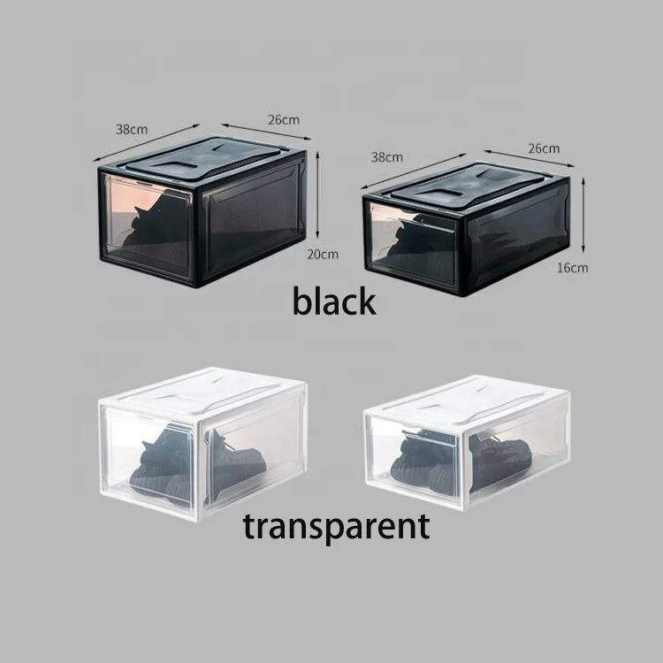 New design practical durable dy197 plastic shoe box with clear drop front door