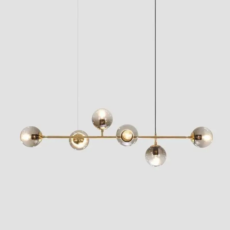 Nordic Dining Room Living Room Home Decor Suspended Mounted Strip Indoor Metallic Glass E27 Chandelier Led Pendant Lights