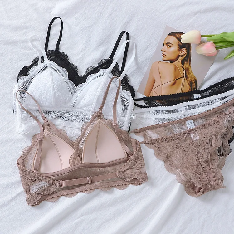 Full Lace Sexy Big Backless Wireless Bra Triangle Cup Comfortable Breathable Beauty Back Bra 2021 Wholesale New Wire Free Thongs