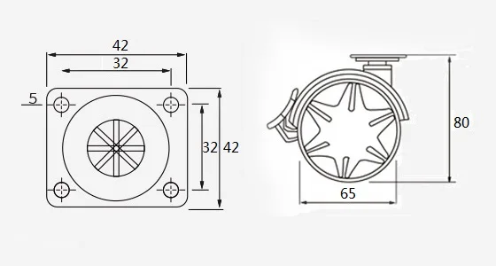 2.5 Inch 65MM Furniture Caster TPE Double Wheels Swivel Castor With Plate/Brake