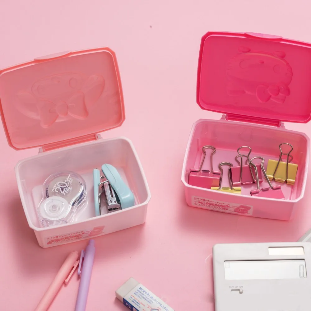 Botu Hot kawaii Case Girl kitty anime kitty melody Desktop Cotton Swab Cotton Pad Stationery Organizer Makeup Storage Box