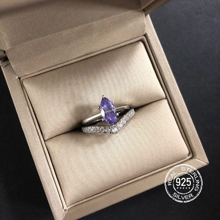 New Design Statement Faux Sapphire 1.7 Carat Marquise S925 Woman Sterling Silver Ring