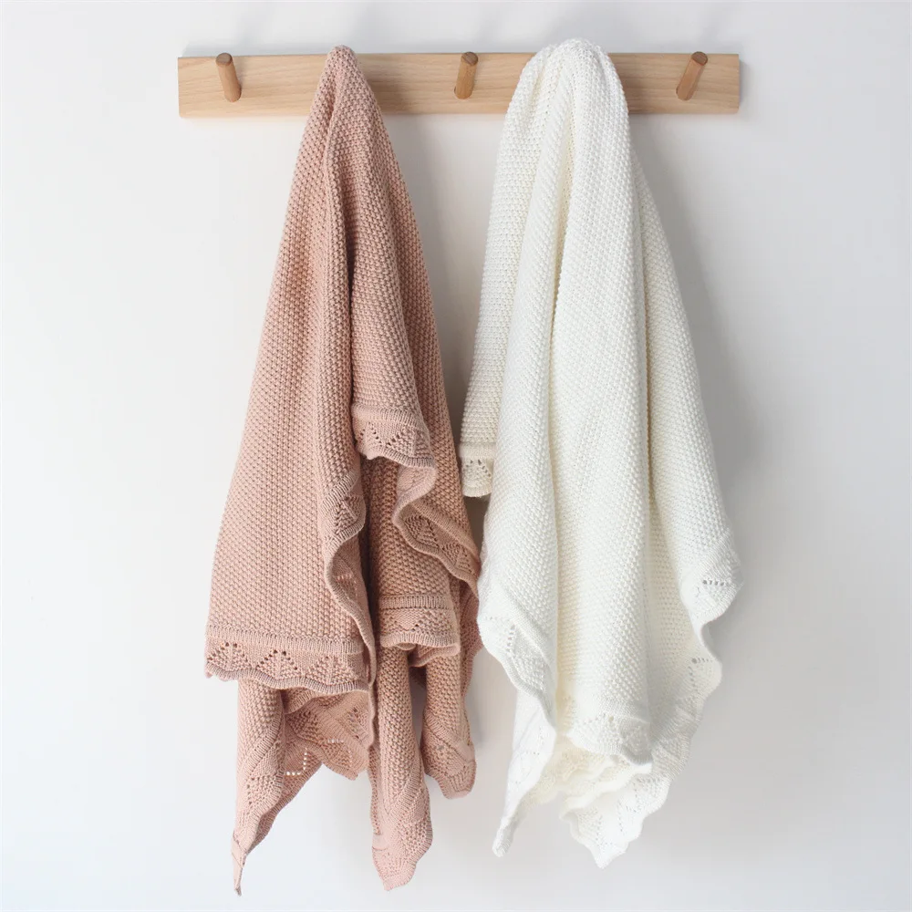 Boho Vintage Personalized 100% Cotton Soft Knit Baby Throw Blanket Wrap Handmade Knitted Chunky Baby Knit Blanket