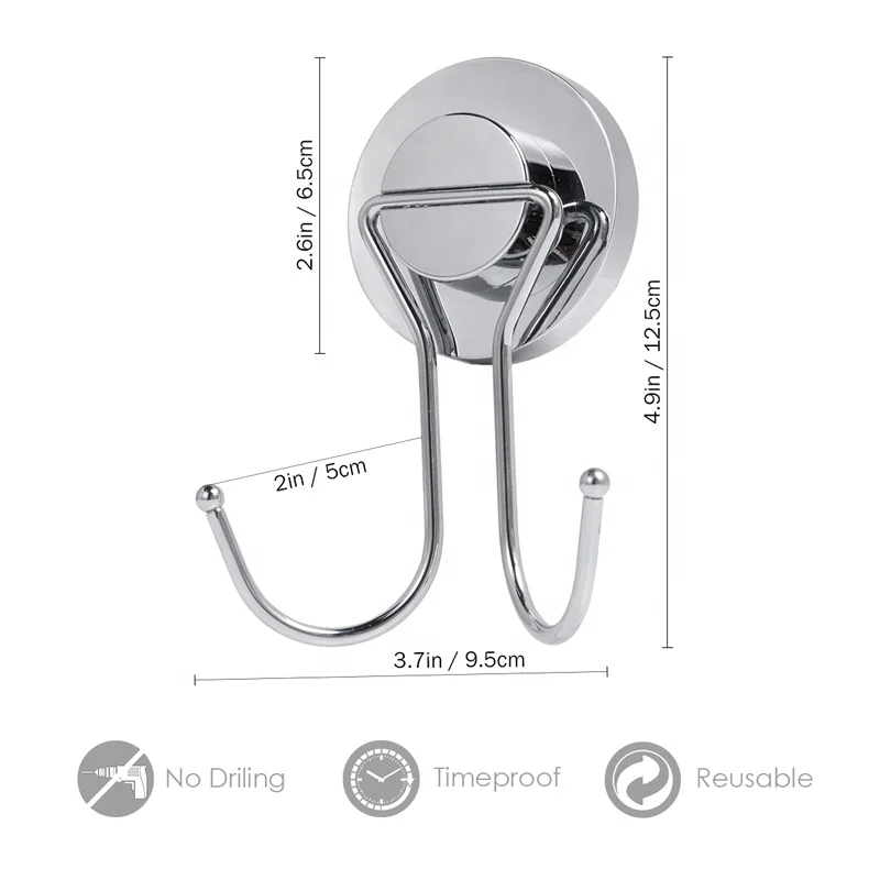 TAILI Bathroom Accessories  Shower Hooks Wall Mounted  Powerful  Vacuum Stainless Double Hooks With Suction Cup For Bathroom